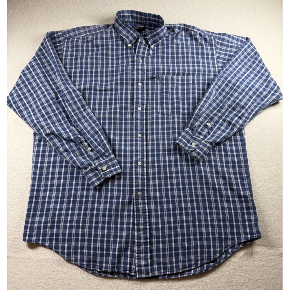 Ralph Lauren Jeans Co Blue Plaid Flag Shirt Men’s L